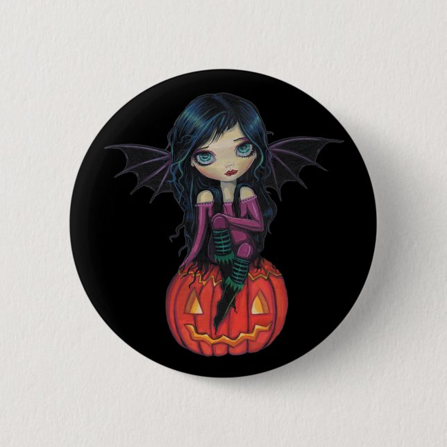 Botón de vampiro lindo de Halloween Pumpkin Pixie (Anverso)