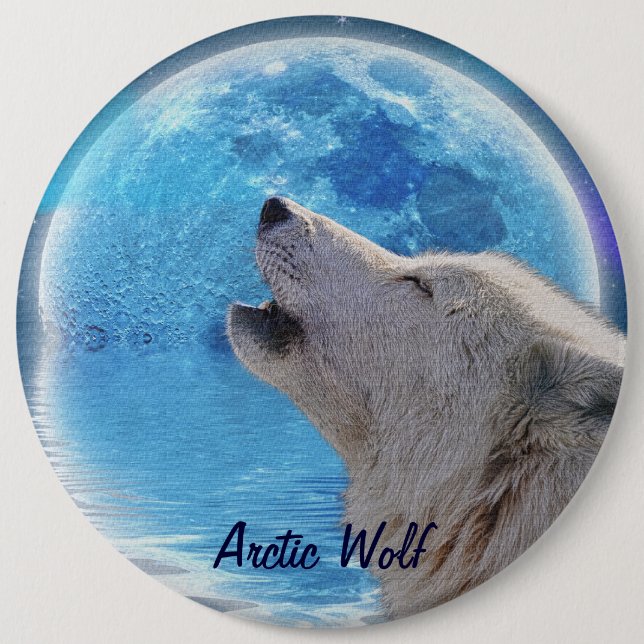 Botón de vida silvestre Howitling Arctic Wolf & Mo (Anverso)
