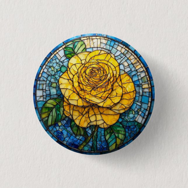 🌻 Botón de Vidrio Emplomado de Rosa Amarilla Rega (Anverso)