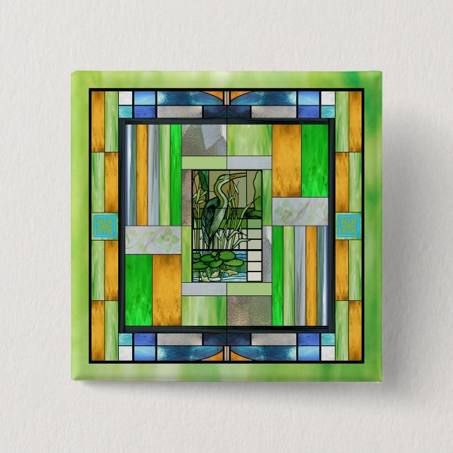 botón de vidrio manchado de la garza azul (Anverso)