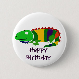 Botón del arte de la iguana del feliz cumpleaños