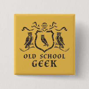 Botón del búho del friki de la escuela vieja