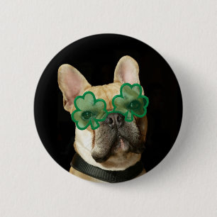 Botón del bulldog francés del día de St Patrick
