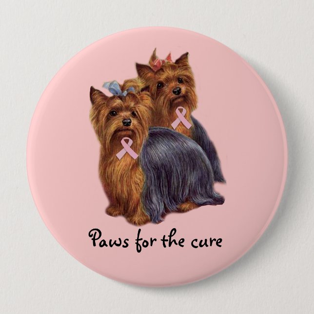 Botón del cáncer de pecho de Yorkshire Terrier (Anverso)