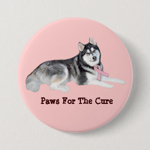 Botón del cáncer de pecho del husky siberiano