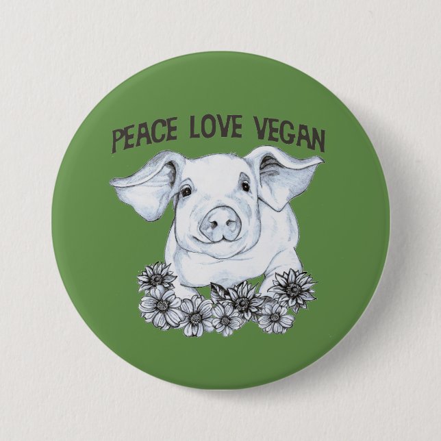 Botón del cerdo del vegano del amor de la paz (Anverso)