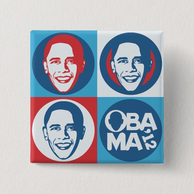 Botón del cuadrado del arte pop de Obama 2012 (Anverso)