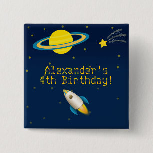 Botón del cumpleaños de Rocket del espacio