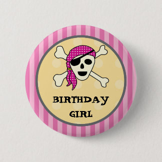 Botón del cumpleaños del pirata del chica