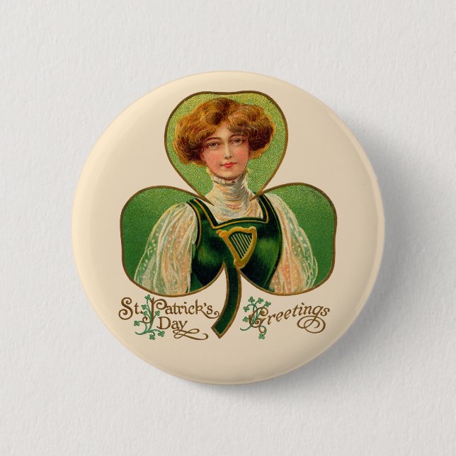 Botón del Día de San Patricio de muchacha irlandes (Anverso)