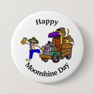 Botón del Día del Moonshine con Hombre y Camión Hi