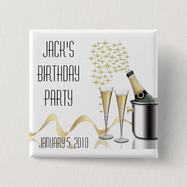 Botón del favor de la fiesta de cumpleaños (Anverso)