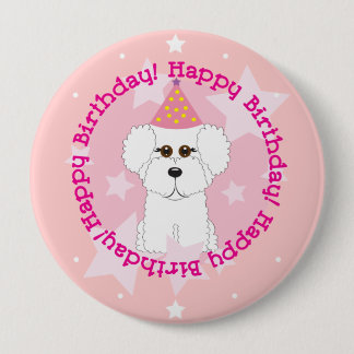 Botón del feliz cumpleaños de Bichon Frise