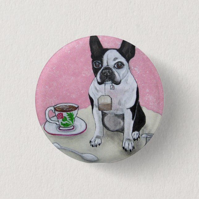 Botón del fiesta del tiempo del té del perro de (Anverso)