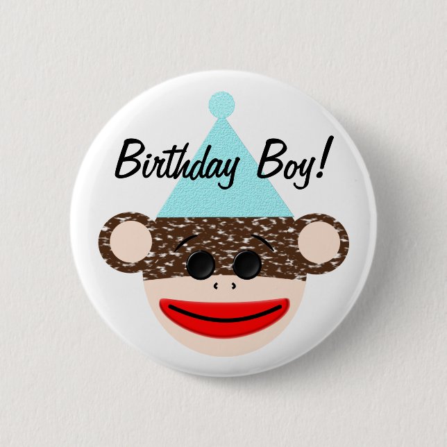 Botón del muchacho del cumpleaños del mono del (Anverso)