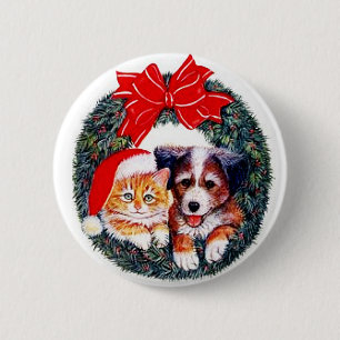 Botón del navidad del gato y del perro