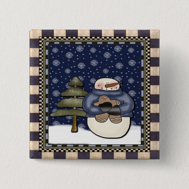 Botón del navidad - muñeco de nieve y galleta (Anverso)