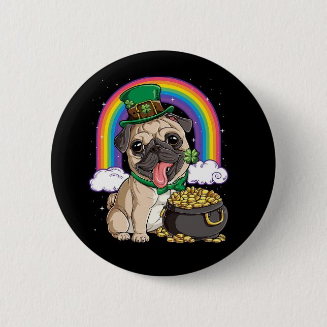 botón del perro Pug del Día del Feliz San Patricio (Anverso)