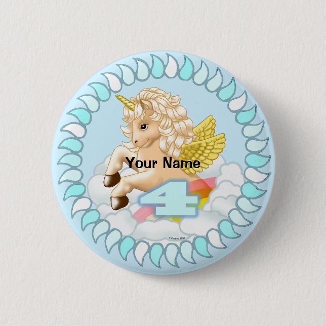 botón del pin de Unicornio de cumpleaños de 4 años (Anverso)