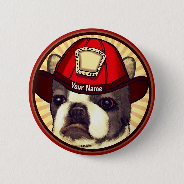Botón del pin del bombero de Boston Terrier (Anverso)