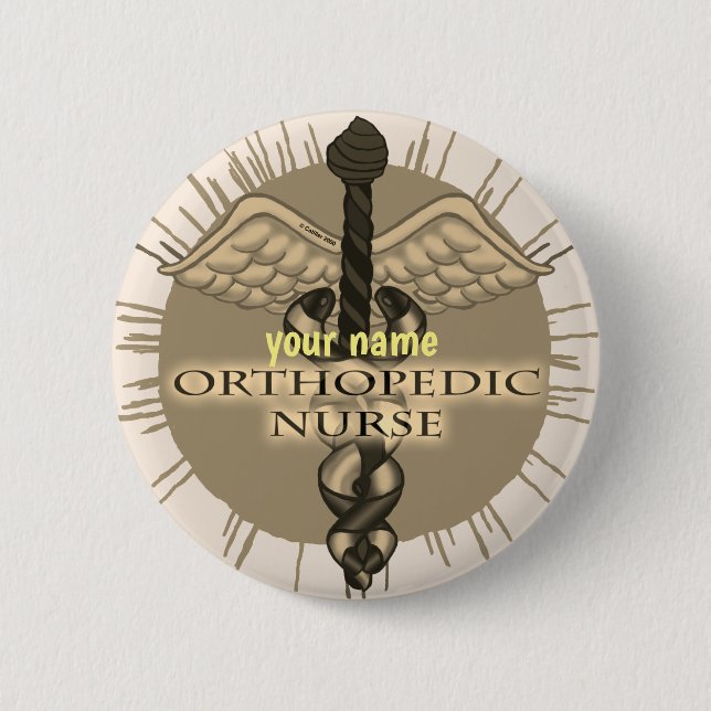 botón del pin del Caduceus de la enfermera ortoped (Anverso)