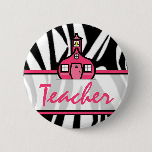 Botón del profesor - estampado de zebra negro