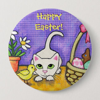 Botón del saludo del gato y del polluelo de Pascua
