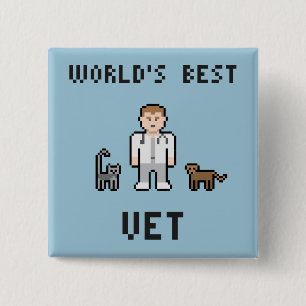 Botón del veterinario del mundo del pixel el mejo