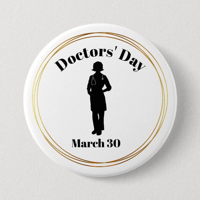 botón Día del médica con silueta Médica femenina (Anverso)
