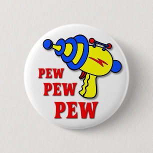 Botón divertido con insignia de pistola láser Pew