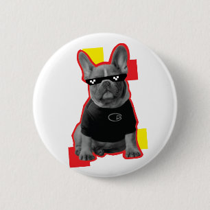 Botón divertido de Bulldog Francés con gafas de so
