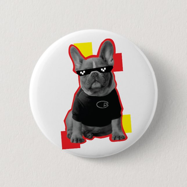 Botón divertido de Bulldog Francés con gafas de so (Anverso)