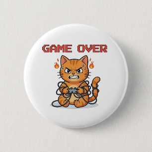 Botón divertido de gato gamer Game Over