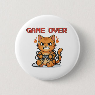 Botón divertido de gato gamer Game Over
