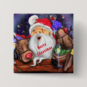 Botón divertido de Navidad de Papá Noel y renos