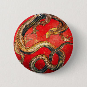 botón Dragón japonés Hokusai Gold