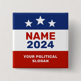 Botón electoral rojo y azul de la campaña política