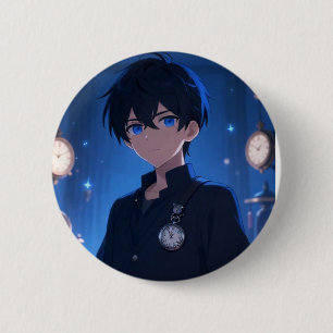 Botón Estético de Chico Anime Genial con Ojos Azul
