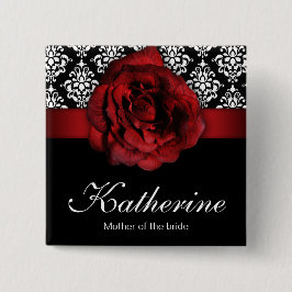 botón Etiqueta de nombre de boda Damasco rosa rojo
