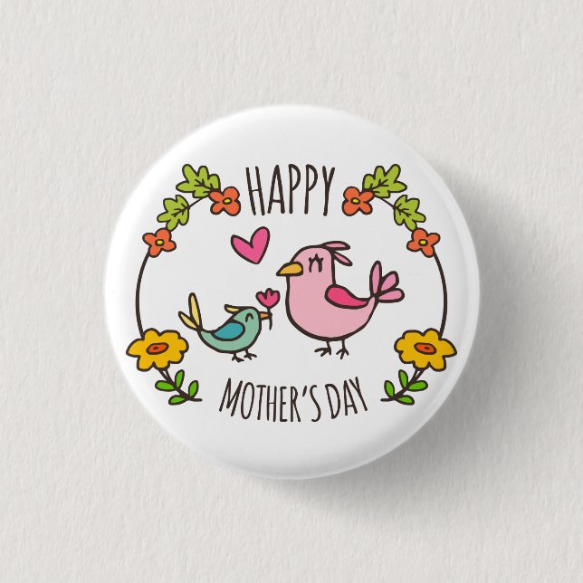 Botón feliz adorable del Pin del día de madre (Anverso)