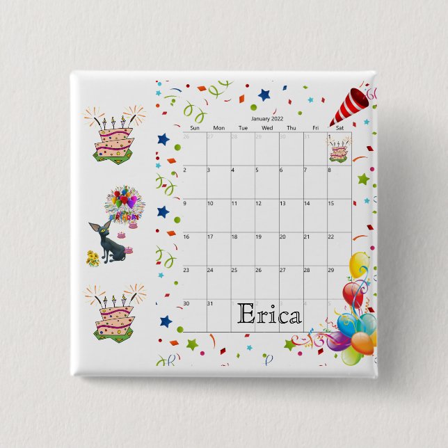botón Feliz Calendario de cumpleaños, enero de 202 (Anverso)