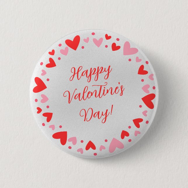 Botón Feliz Día de San Valentín Círculo de Corazon (Anverso)