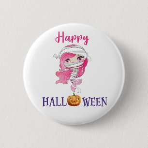 Botón Feliz Halloween niña sirena espeluznante