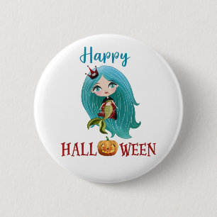 Botón Feliz Halloween Sirena espeluznante niña