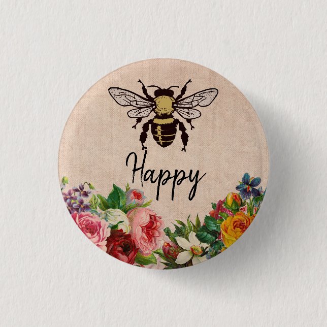 Botón feliz personalizado de la abeja (Anverso)