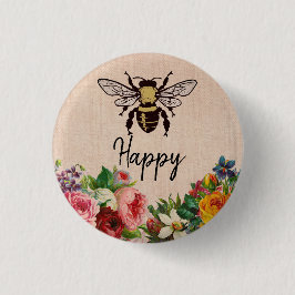Botón feliz personalizado de la abeja
