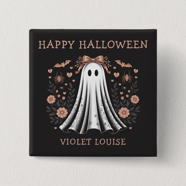 botón Feliz Personalizado fantasma de Halloween (Anverso)