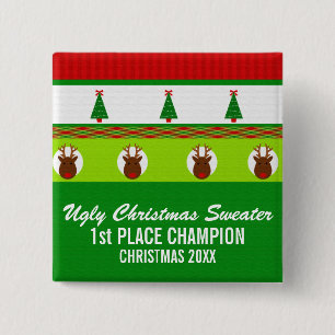 Botón feo del ganador del suéter del navidad