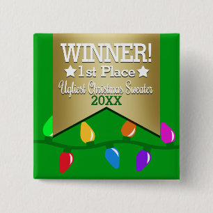 Botón feo del ganador del suéter del navidad