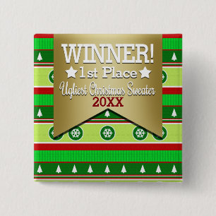 Botón feo del ganador del suéter del navidad